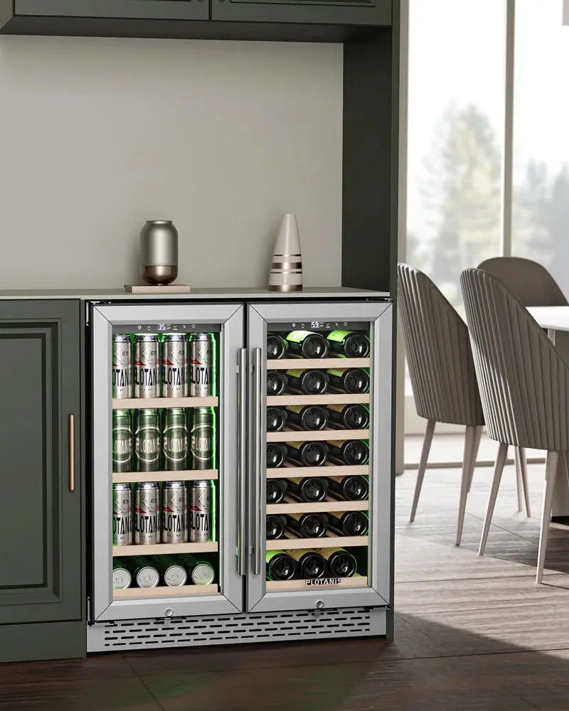 Plotanis 30'' 33 Bottle and 80 Can Dual Zone Wine & Beverage Refrigerator | Fridge.com