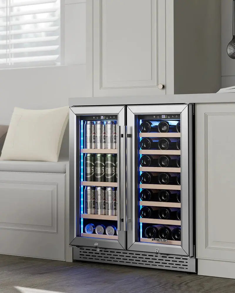 Plotanis 30'' 33 Bottle and 80 Can Dual Zone Wine & Beverage Refrigerator | Fridge.com