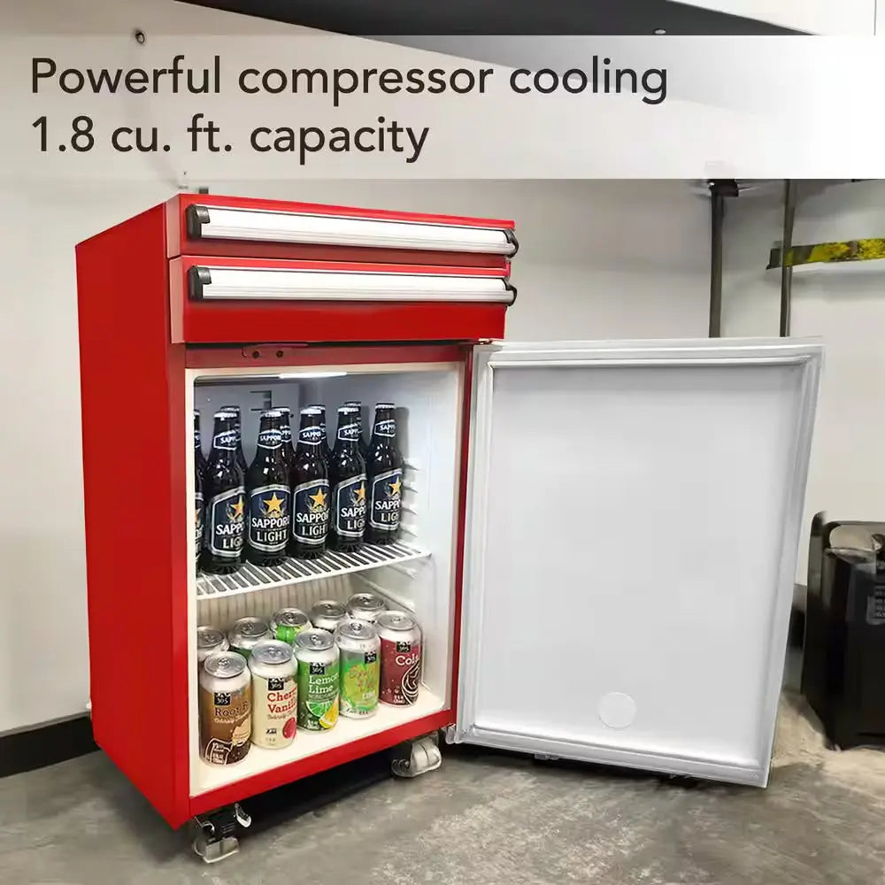 Portable 1.8 Cu. Ft. Tool Box Refrigerator in Red with 2 Drawers and Lock | Fridge.com