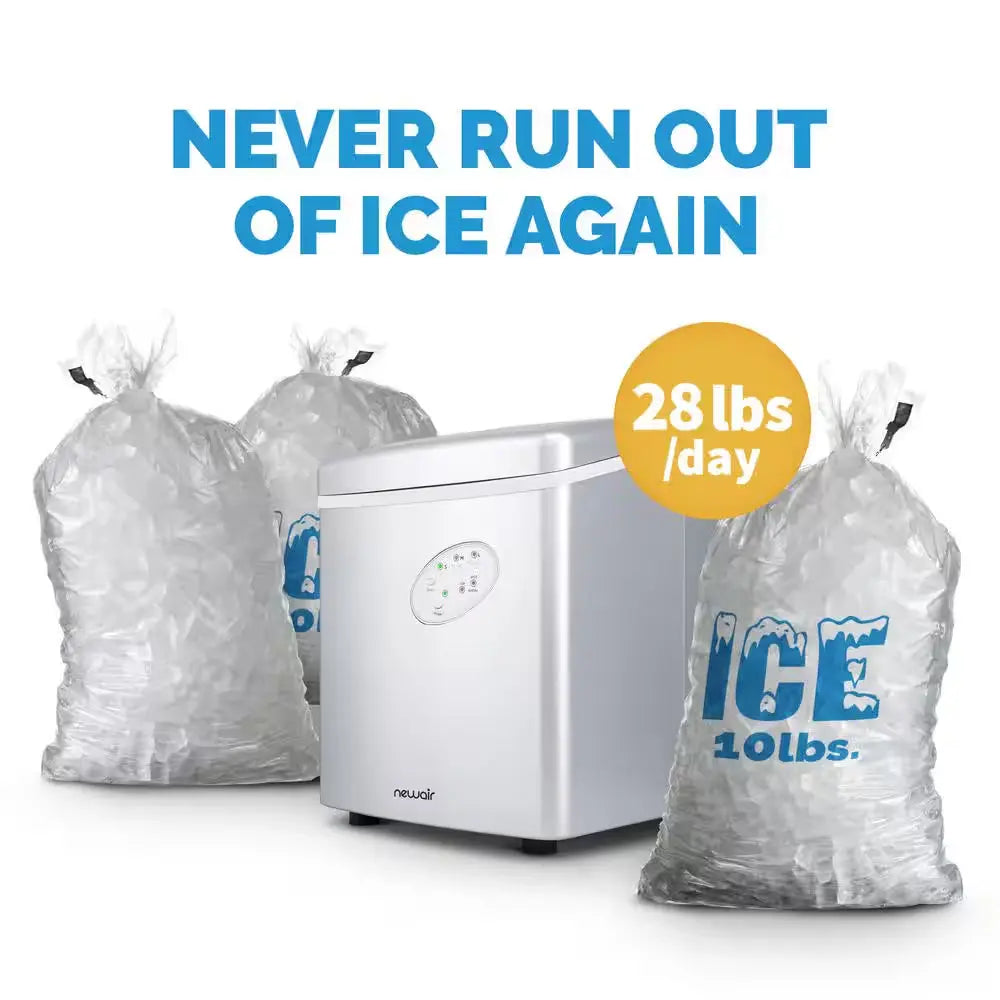 Portable 28 Lb. of Ice a Day Countertop Ice Maker BPA Free Parts with 3 Ice Sizes and Ice Scoop - Silver | Fridge.com