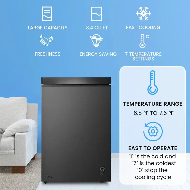 Portable 3.4 Cubic Feet Garage Ready Chest Freezer with Adjustable Temperature Controls | Fridge.com