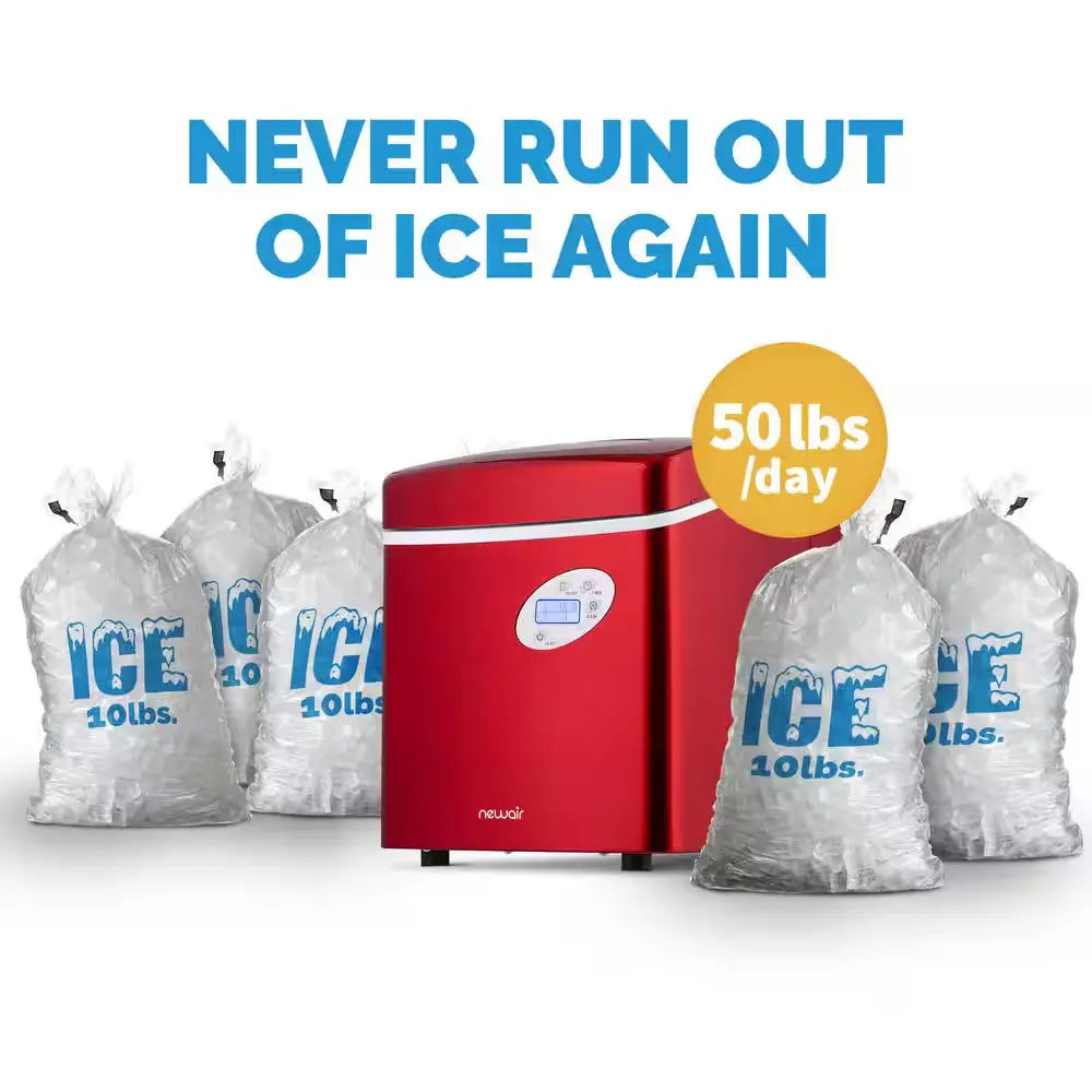 Portable 50 Lb. of Ice a Day Countertop Ice Maker BPA Free Parts with 3 Ice Sizes and Easy to Clean - Red | Fridge.com