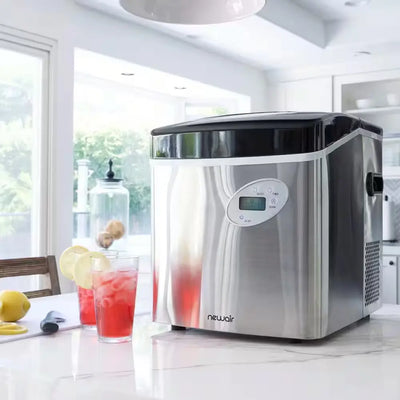 Portable 50 Lb. of Ice a Day Countertop Ice Maker BPA Free Parts with 3 Ice Sizes and Easy to Clean - Stainless Steel | Fridge.com