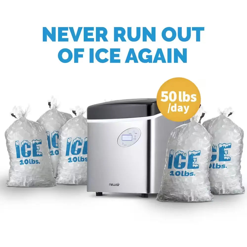 Portable 50 Lb. of Ice a Day Countertop Ice Maker BPA Free Parts with 3 Ice Sizes and Easy to Clean - Stainless Steel | Fridge.com