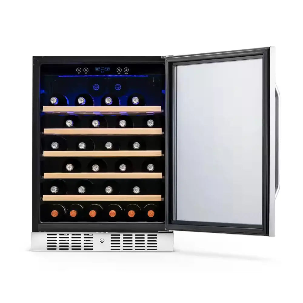 Single Zone 52-Bottle Built-In Wine Cooler Fridge W/ Precision Digital Thermostat & Beech Wood Shelves - Stainless Steel | Fridge.com