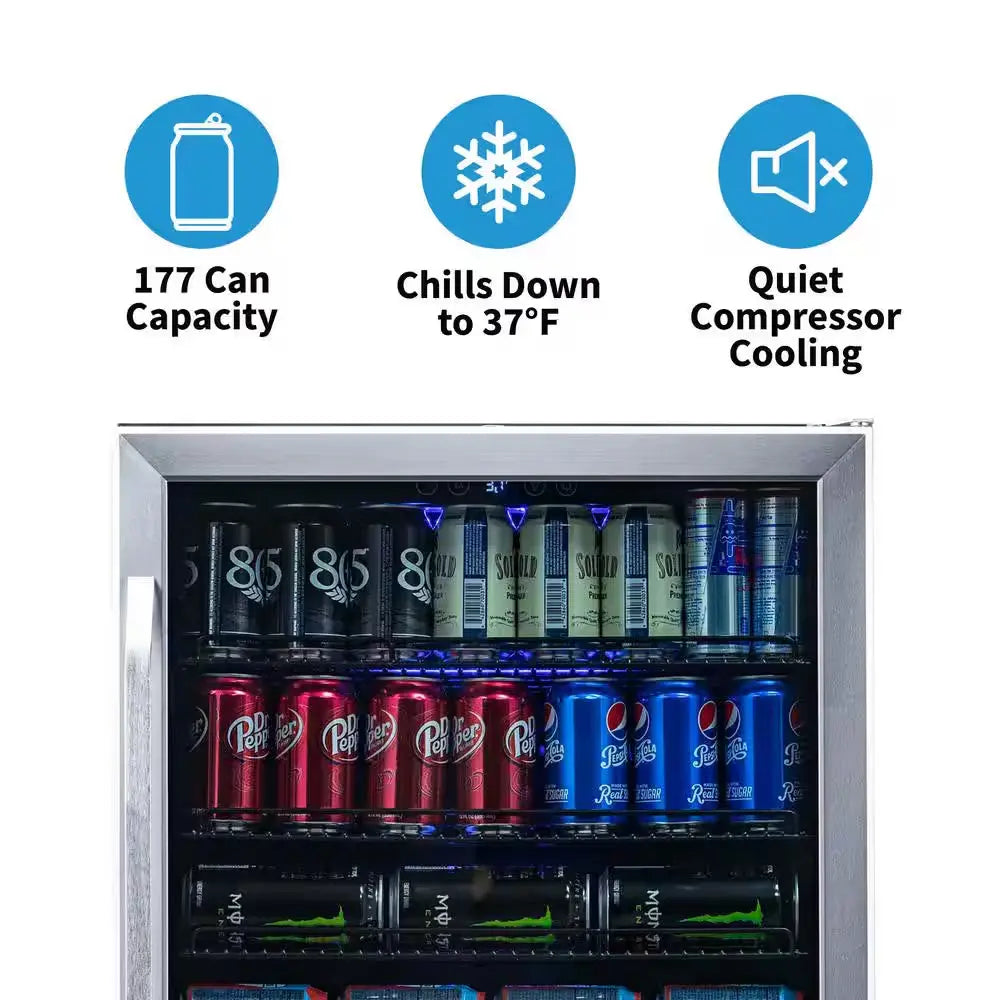 24 In. 177 (12 Oz) Can Built-In Beverage Cooler Fridge W/ Precision Temp. Controls, Adjustable Shelves - Stainless Steel | Fridge.com