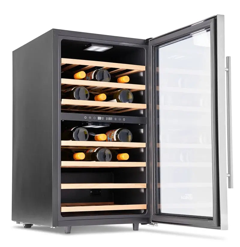 Premium Levella 18.9'' 43 Bottle Dual Zone Freestanding Wine Refrigerator | Fridge.com