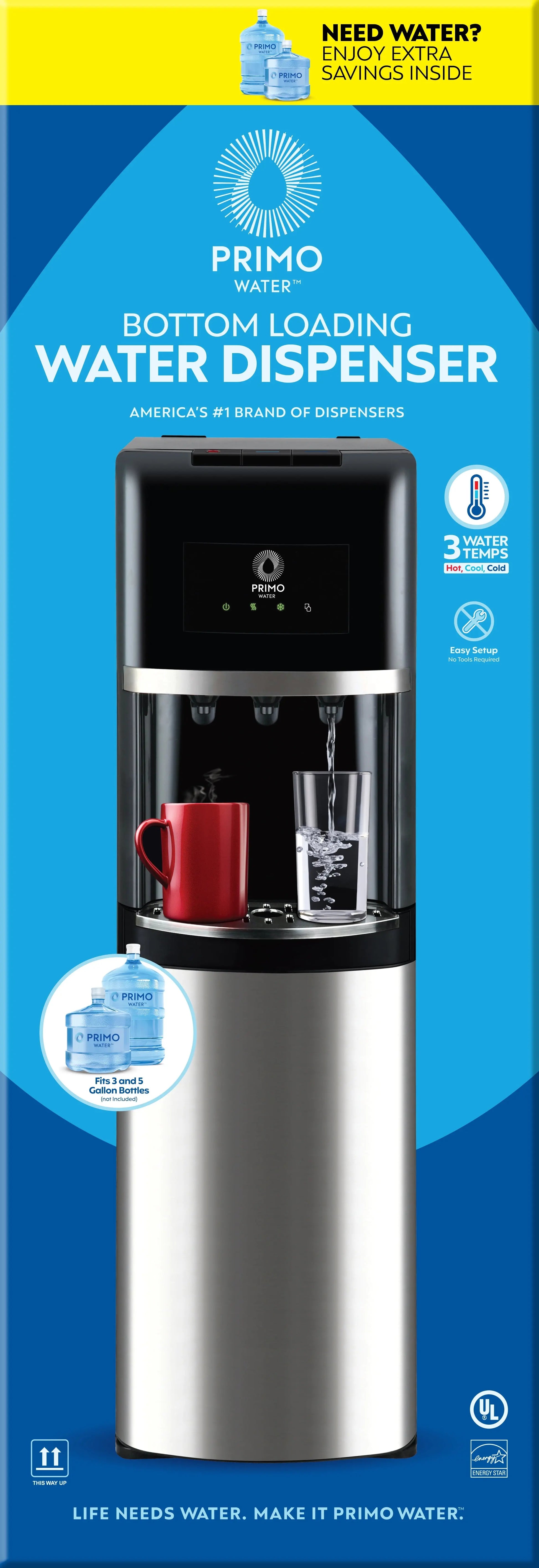 Primo Deluxe Bottom Load Black and Stainless Water Dispenser Model 900130 | Fridge.com