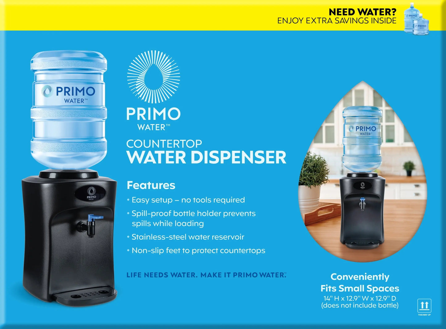 Primo® Water Countertop Dispenser Top Loading, Room Temperature, Black, 3 or 5 Gallon | Fridge.com