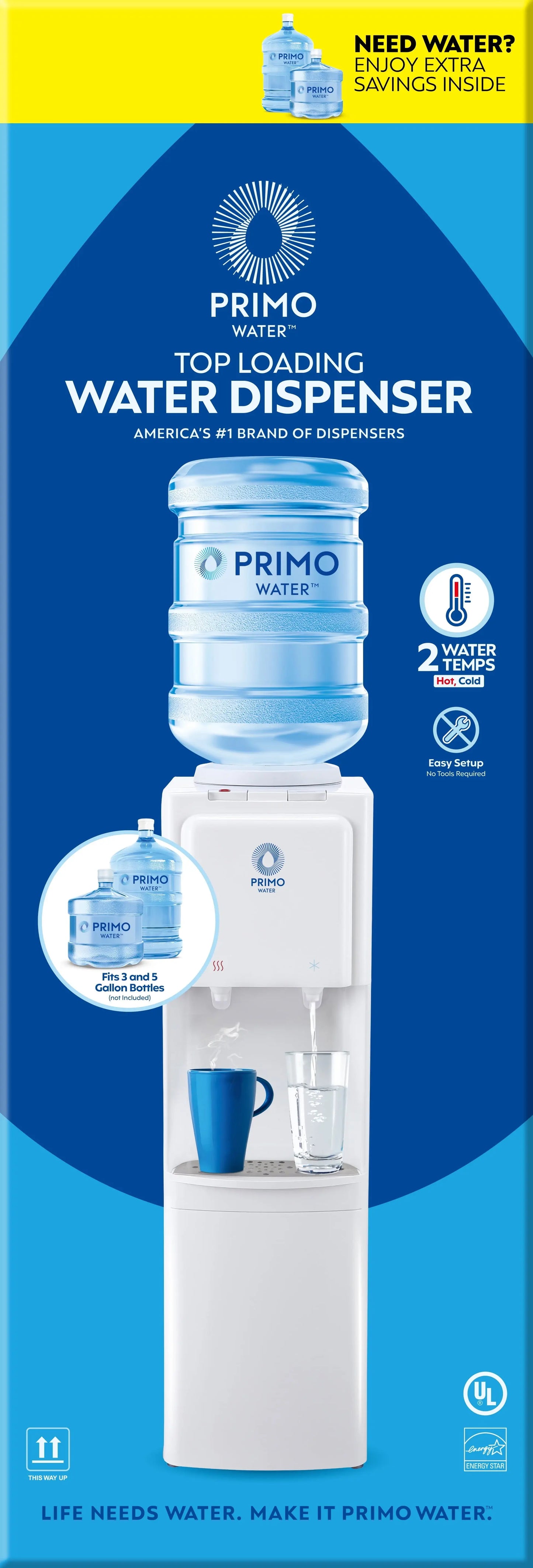 Primo® Water Dispenser Top Loading 36" Height, Hot and Cold Temperature, White 3 or 5 Gallon Model 601275 | Fridge.com