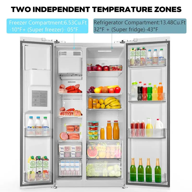 R.W.FLAME 36" Side by Side 20.01 Cu. Ft. Refrigerator with Freezer & Ice Maker Included | Fridge.com