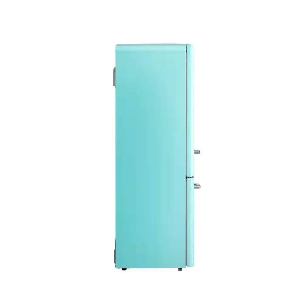 RR2 12 Cu. Ft. Retro Refrigerator Full Size Fridge Bottom Freezer Chrome Handle Frost Free LED Multiflow 360° Turquoise | Fridge.com