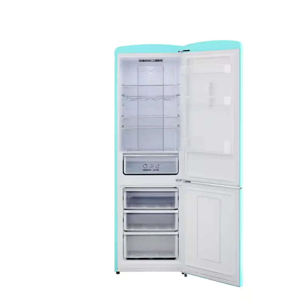 RR2 12 Cu. Ft. Retro Refrigerator Full Size Fridge Bottom Freezer Chrome Handle Frost Free LED Multiflow 360° Turquoise | Fridge.com