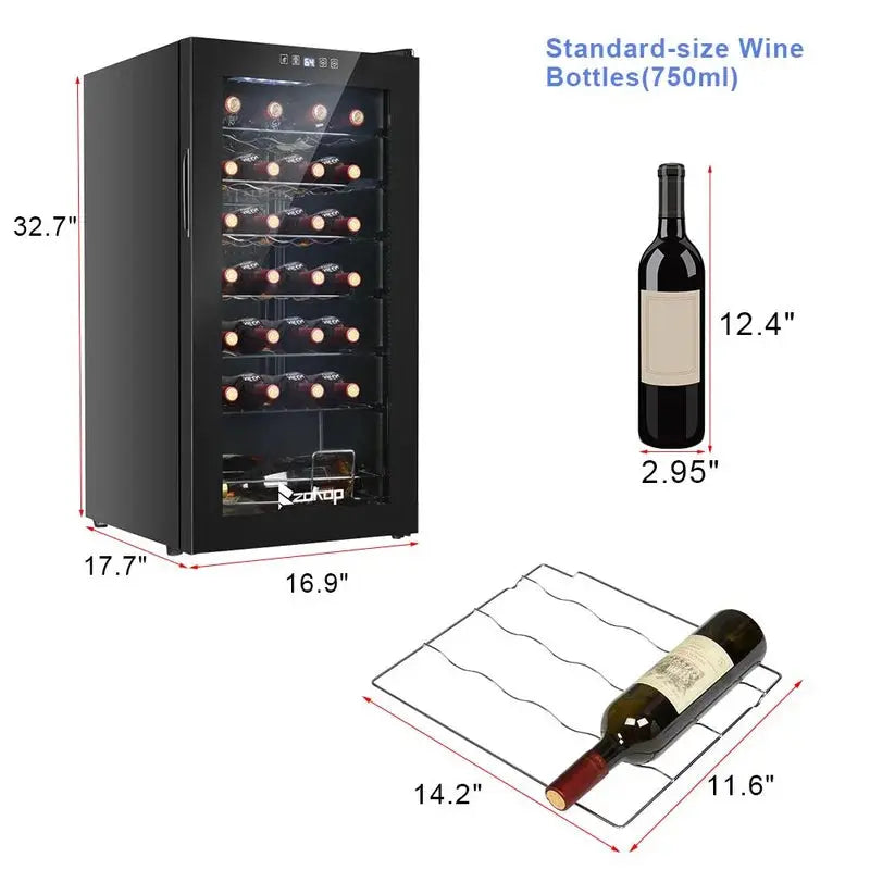 Rebuyhome 17.72'' 28 Bottle Single Zone Freestanding Wine Refrigerator | Fridge.com