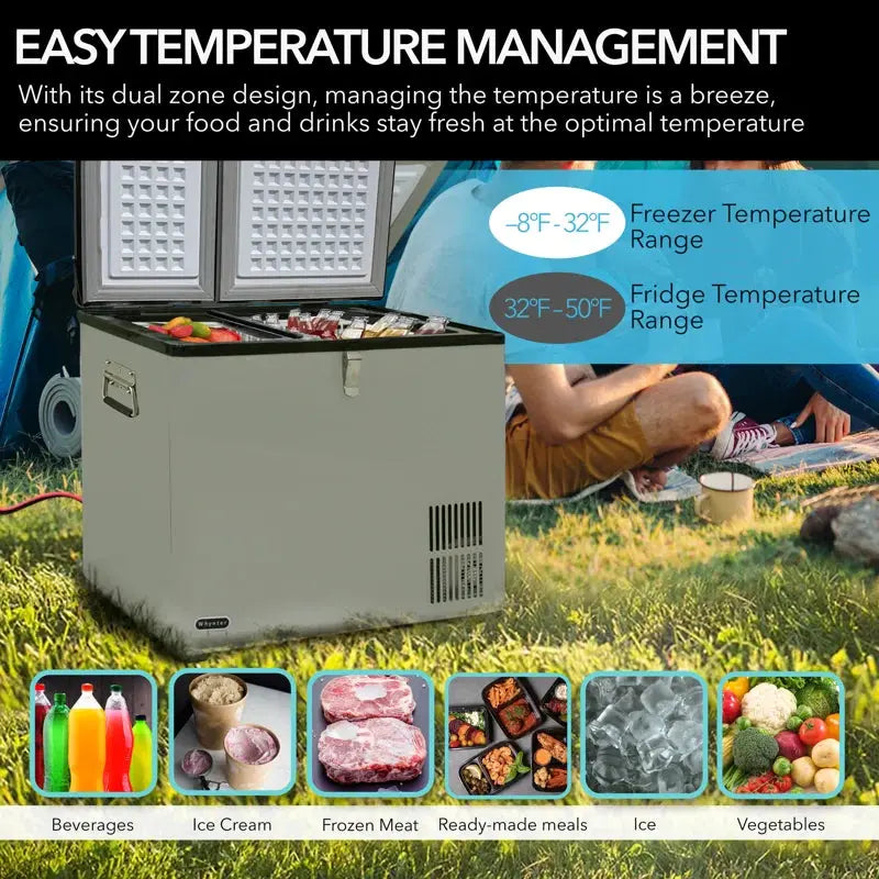 Outdoor Living Whynter 62 Quart Dual Zone Portable Freezer/Refrigerator with 12V DC Option | Fridge.com