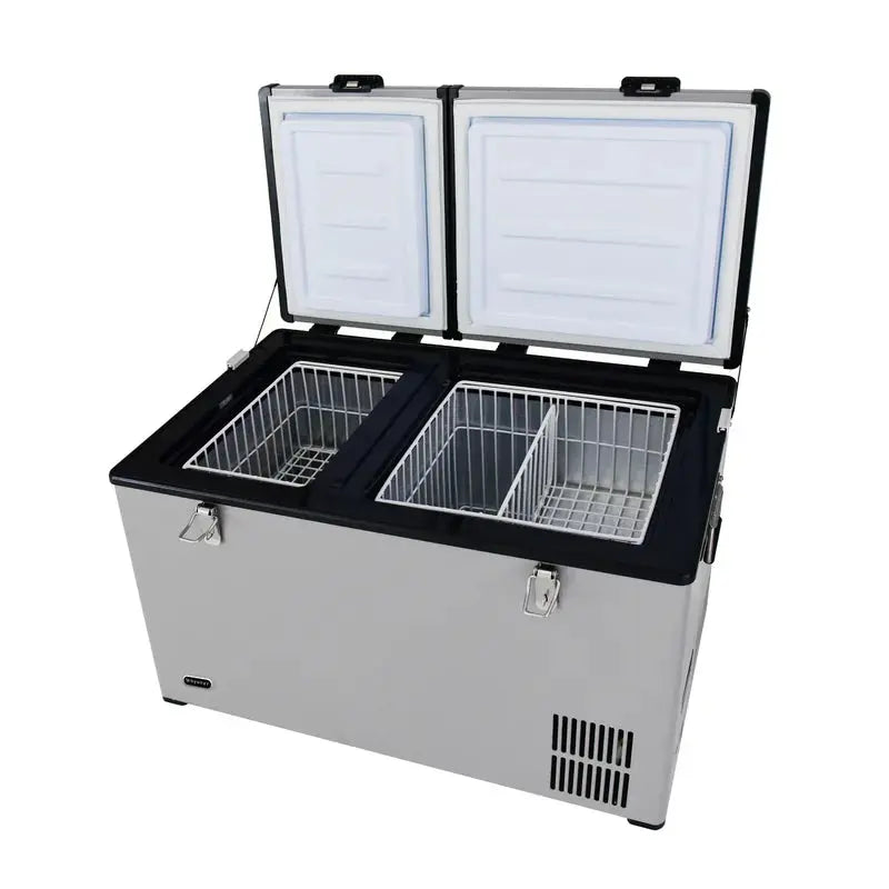 Whynter Outdoor 90 Quart Dual Zone Portable Freezer/Refrigerator with 12V DC and Wheels | Fridge.com