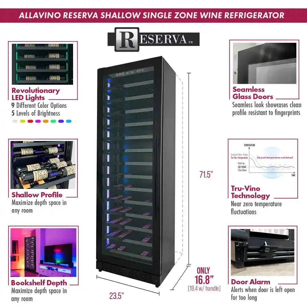 Reserva 67-Bottle 71 In. Tall Single Zone Left Hinge Digital Wine Cellar Cooling Unit in Black Shallow Depth | Fridge.com