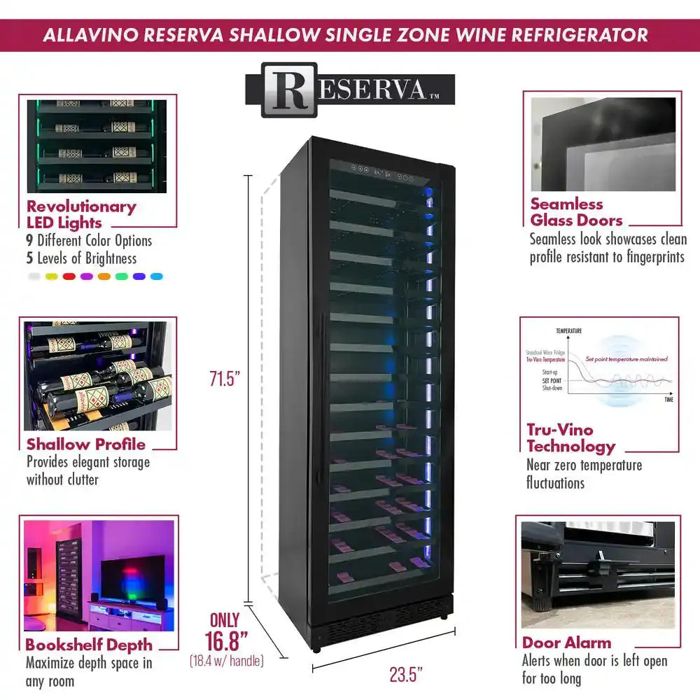 Reserva 67-Bottle 71 In. Tall Single Zone Right Hinge Digital Wine Cellar Cooling Unit in Black Shallow Depth | Fridge.com