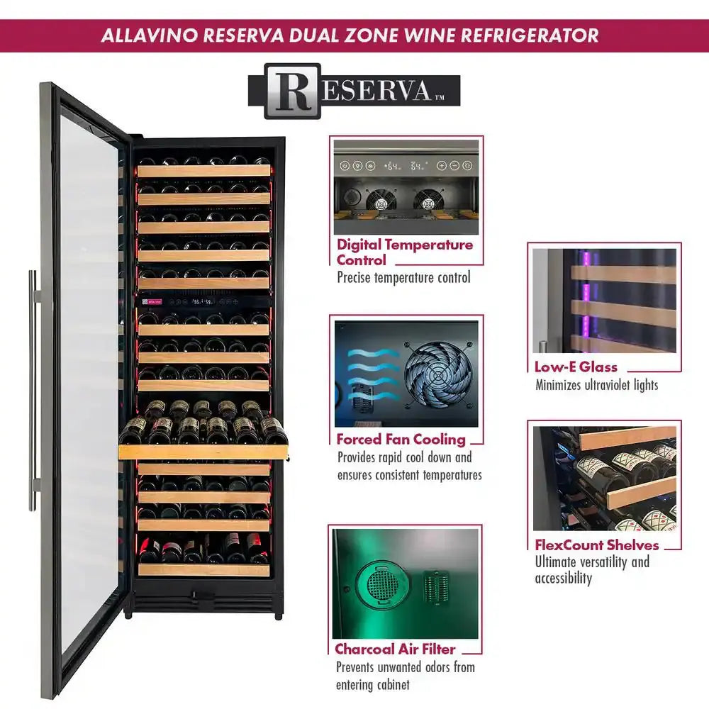 Reserva Series Digital Wine Cellar Cooling Unit 154 Bottle 71 in Tall Dual Zone Left Hinge Stainless Steel | Fridge.com