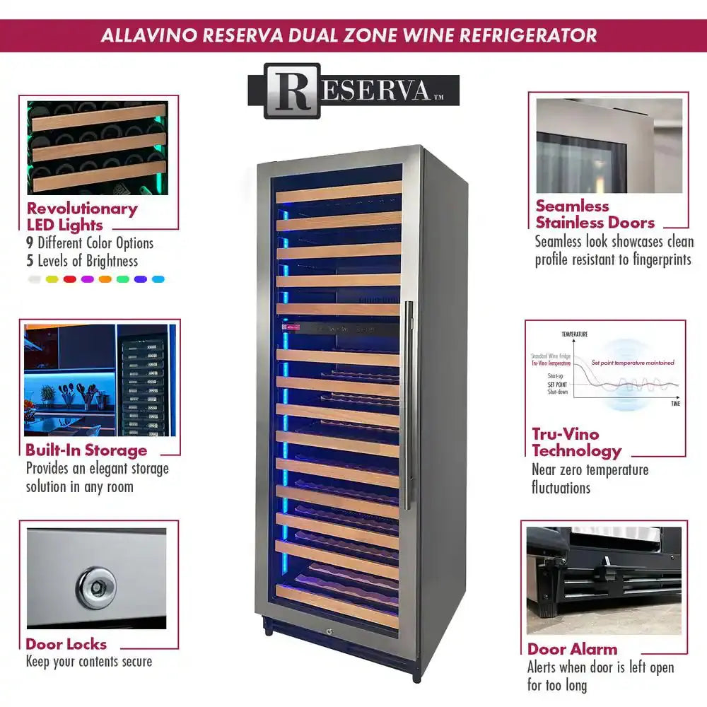 Reserva Series Digital Wine Cellar Cooling Unit 154 Bottle 71 in Tall Dual Zone Right Hinge Stainless Steel | Fridge.com