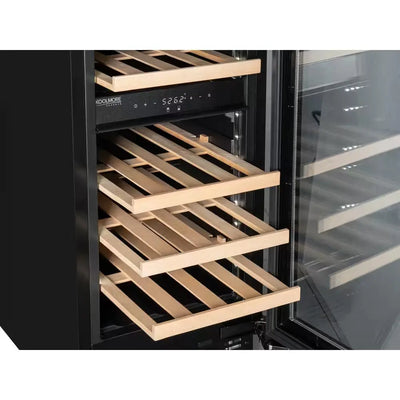 Reserve 15 In. under Counter Panel Ready Dual Zone Beverage and Wine Cooler, 23 Bottle Capacity, Wooden Shelves in Black | Fridge.com