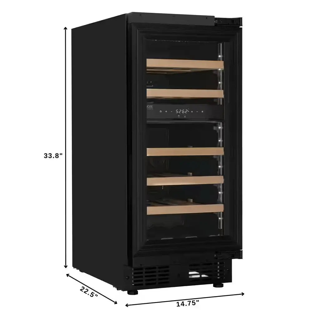 Reserve 15 In. under Counter Panel Ready Dual Zone Beverage and Wine Cooler, 23 Bottle Capacity, Wooden Shelves in Black | Fridge.com