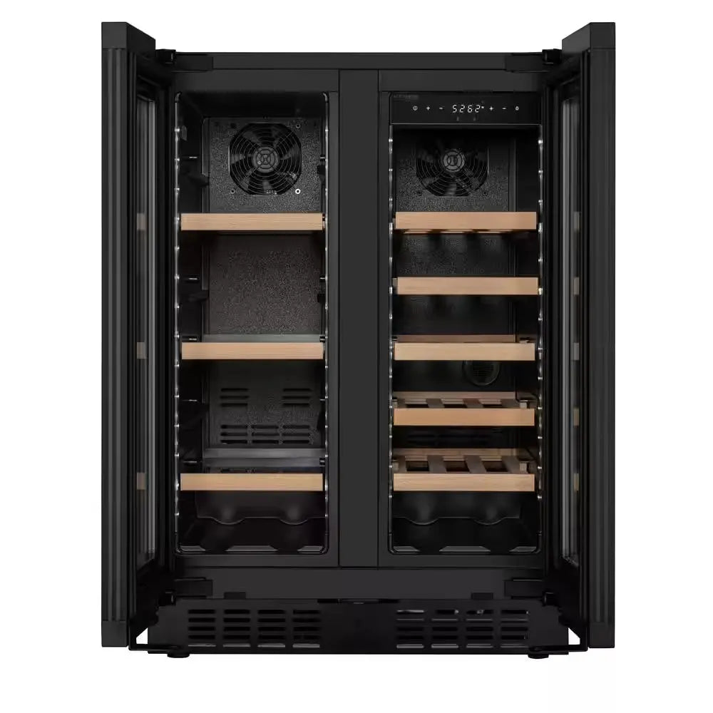 Reserve 24 In. French Door Dual Zone Panel Ready Undercounter with 20 Bottle Capacity Beverage and Wine Cooler in Black | Fridge.com