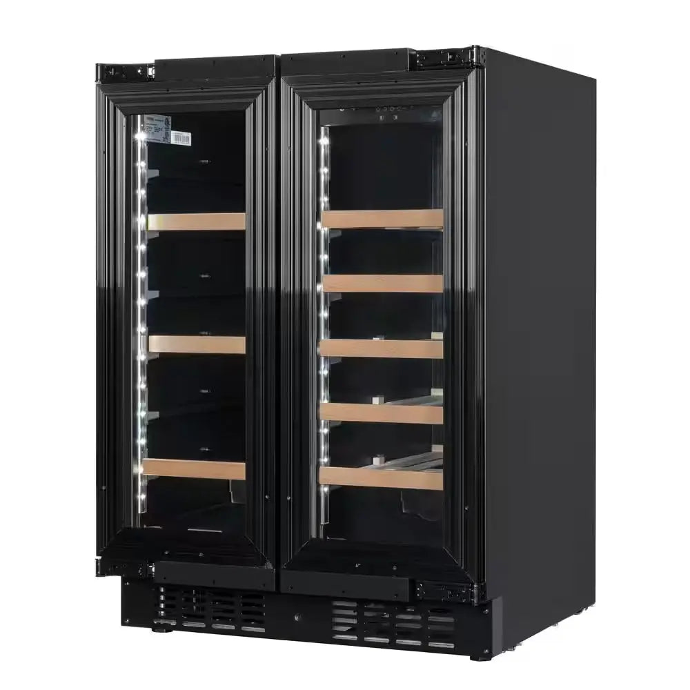 Reserve 24 In. French Door Dual Zone Panel Ready Undercounter with 20 Bottle Capacity Beverage and Wine Cooler in Black | Fridge.com