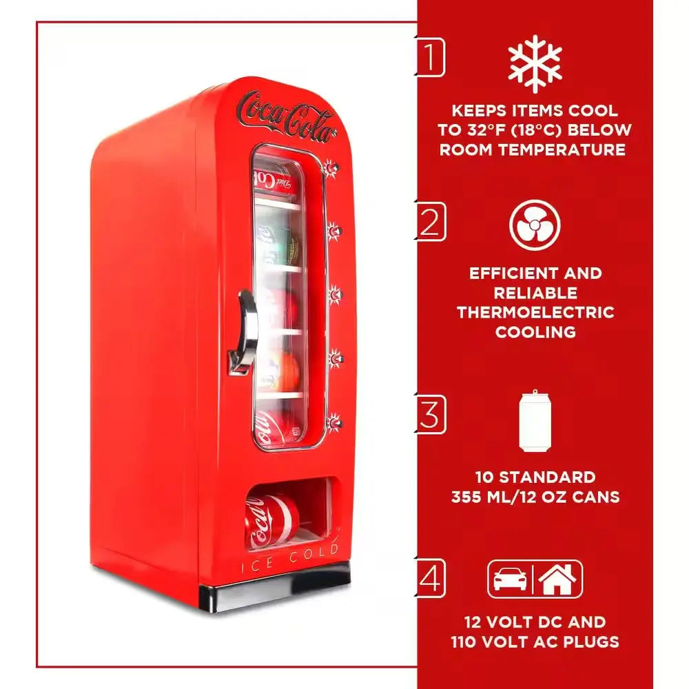 Retro Vending Machine Mini Fridge12V DC 110V AC, 10 Can Cooler with Push-Button Vending Action | Fridge.com