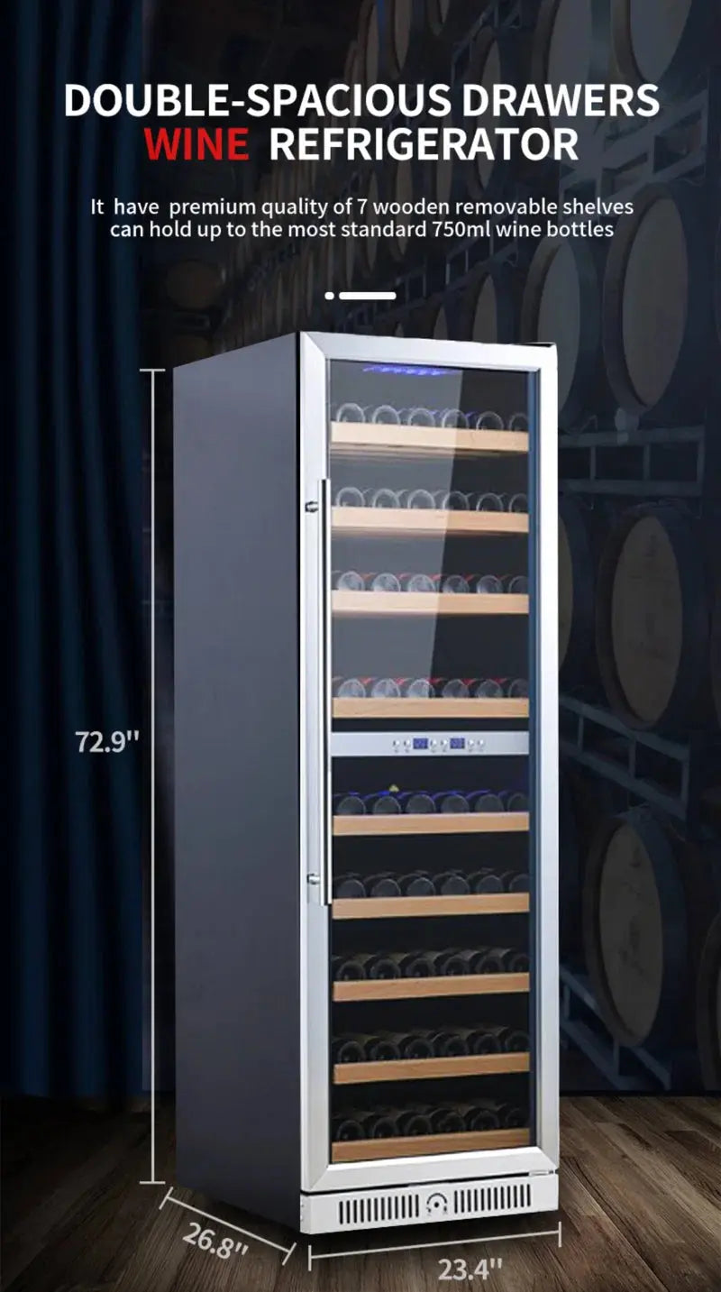 Rhomeway 23.4'' 171 Bottle Built-In Dual Zone Wine Refrigerator | Fridge.com