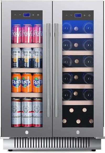 Rhomeway 24.1'' 20 Bottle and 72 Can Dual Zone Built-In Wine & Beverage Refrigerator | Fridge.com