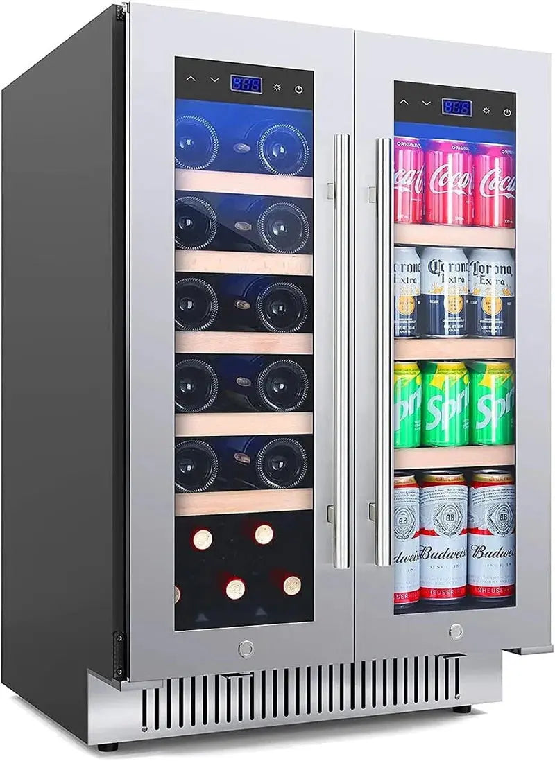 Rhomeway 24.1'' 20 Bottle and 72 Can Dual Zone Built-In Wine & Beverage Refrigerator | Fridge.com