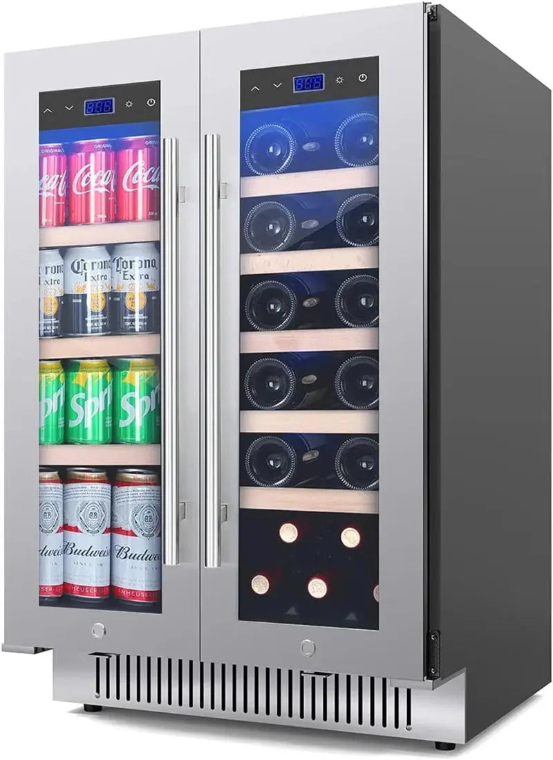 Rhomeway 24.1'' 20 Bottle and 72 Can Dual Zone Built-In Wine & Beverage Refrigerator | Fridge.com