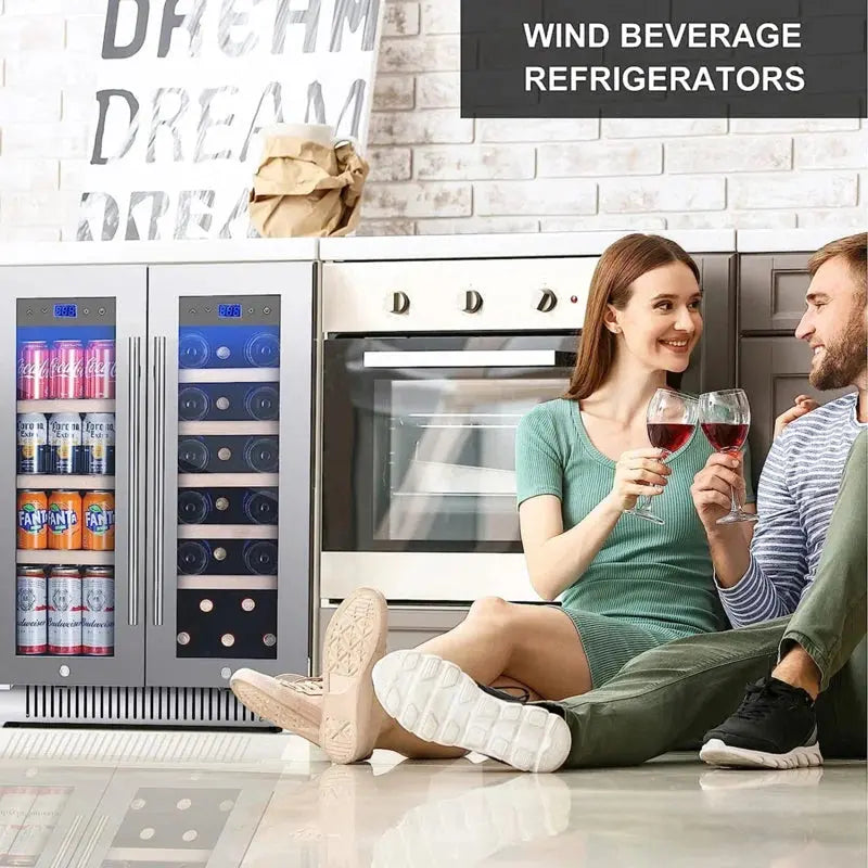 Rhomeway 24.1'' 20 Bottle and 72 Can Dual Zone Built-In Wine & Beverage Refrigerator | Fridge.com