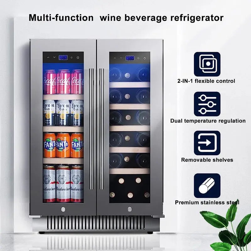 Rhomeway 24.1'' 20 Bottle and 72 Can Dual Zone Built-In Wine & Beverage Refrigerator | Fridge.com