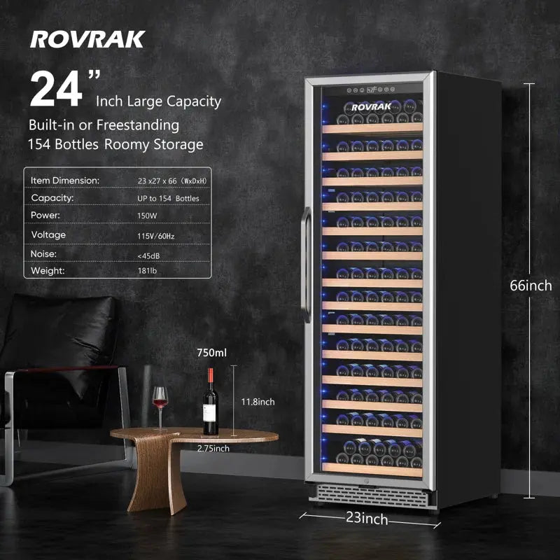 Rovrak 23.4'' 154 Bottle Single Zone Wine Refrigerator | Fridge.com