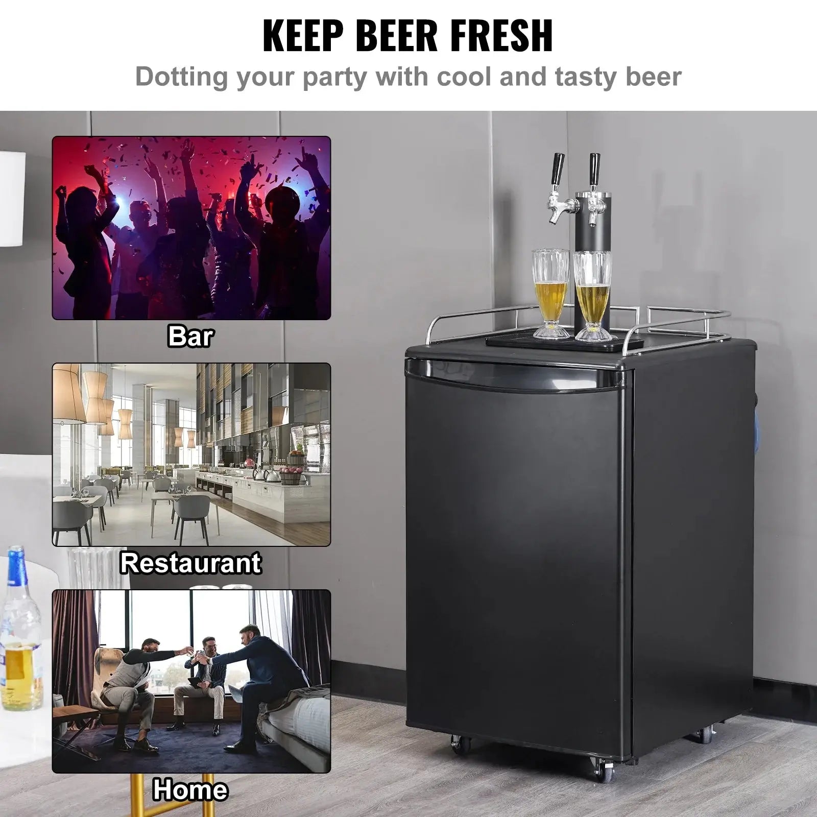 SKYSHALO Draft Beer Dispenser Beer Kegerator Full Size Keg Refrigerator Dual Tap | Fridge.com