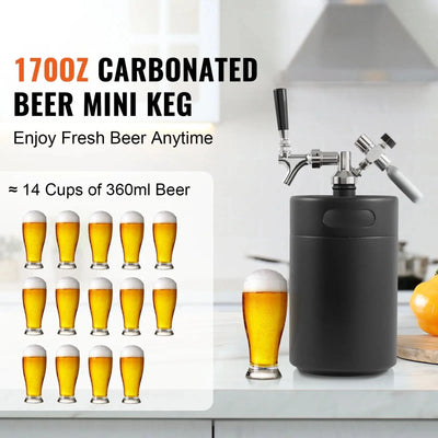 SKYSHALO Pressurized Growler Mini Beer Keg Draft Beer Growler Home 170Oz 5L Black | Fridge.com