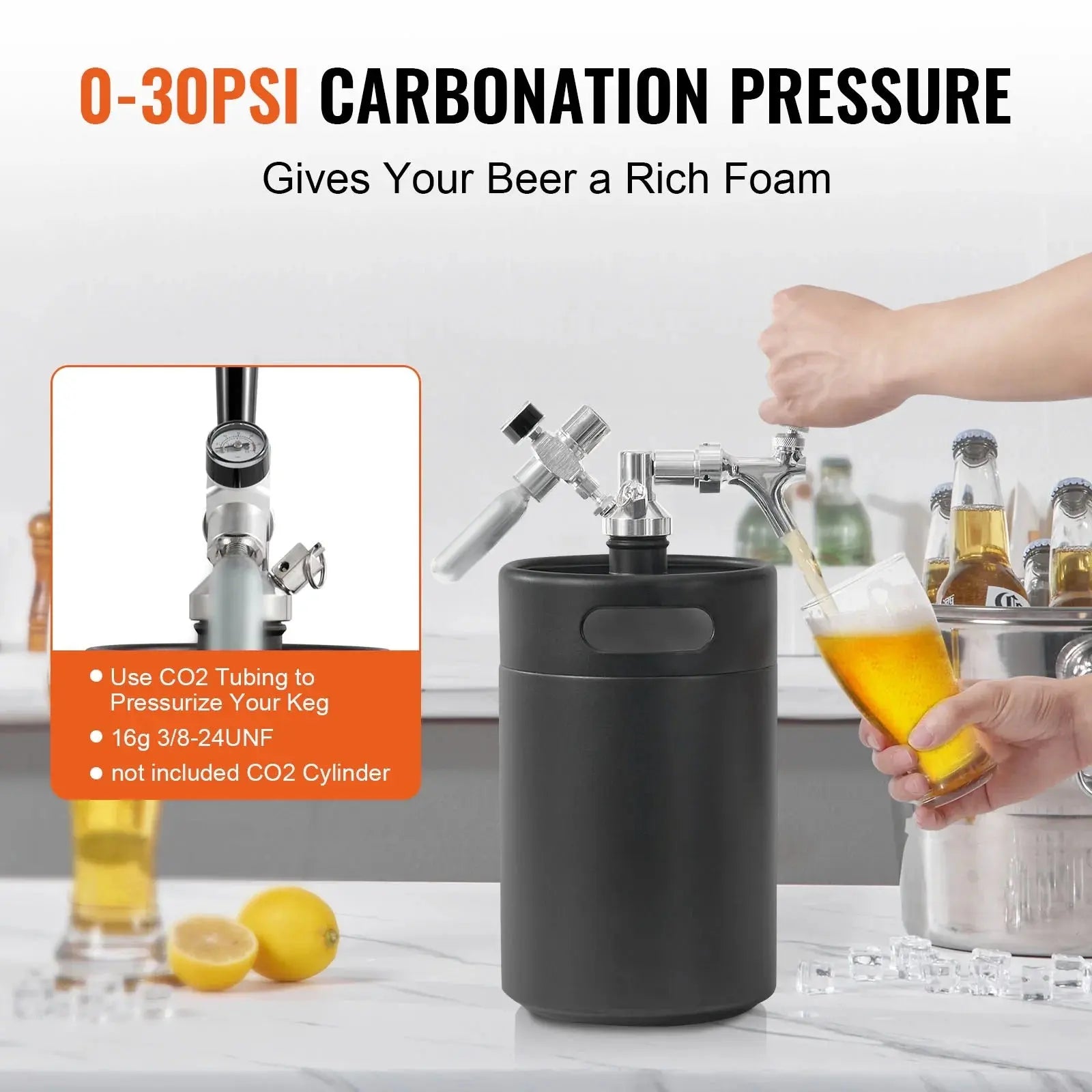 SKYSHALO Pressurized Growler Mini Beer Keg Draft Beer Growler Home 170Oz 5L Black | Fridge.com