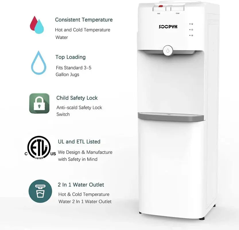 SOOPYK Top Load Hot and Cold Water Dispenser Cooler for 5 Gallon Bottle White | Fridge.com