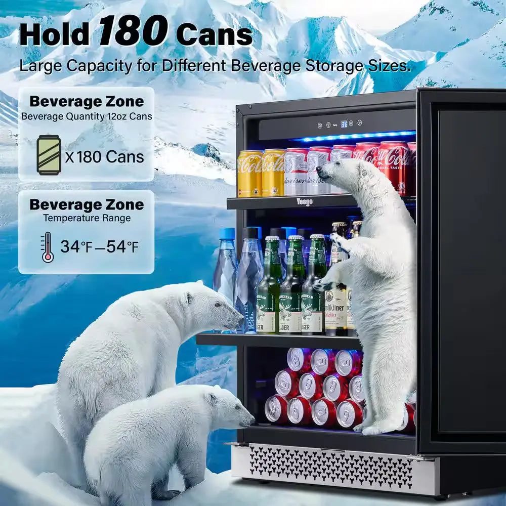 24 In. Single Zone 180-Cans Beverage Cooler in Stainless Steel Beer Drink Refrigerator Built-In Fridge W/ Safety Lock | Fridge.com