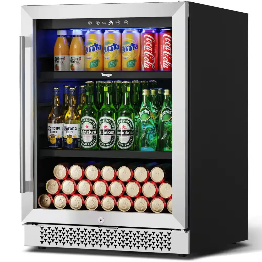 24 In. Single Zone 180-Cans Beverage Cooler in Stainless Steel Beer Drink Refrigerator Built-In Fridge W/ Safety Lock | Fridge.com