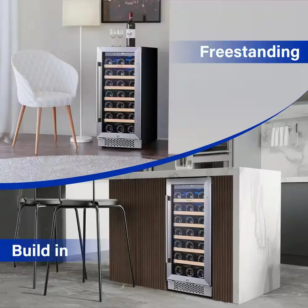 15 In. Single Zone 33-Bottles Built-In Wine Cooler Refrigerator Upgrad Compressor Reversible Tempered Door W/Safety Lock | Fridge.com