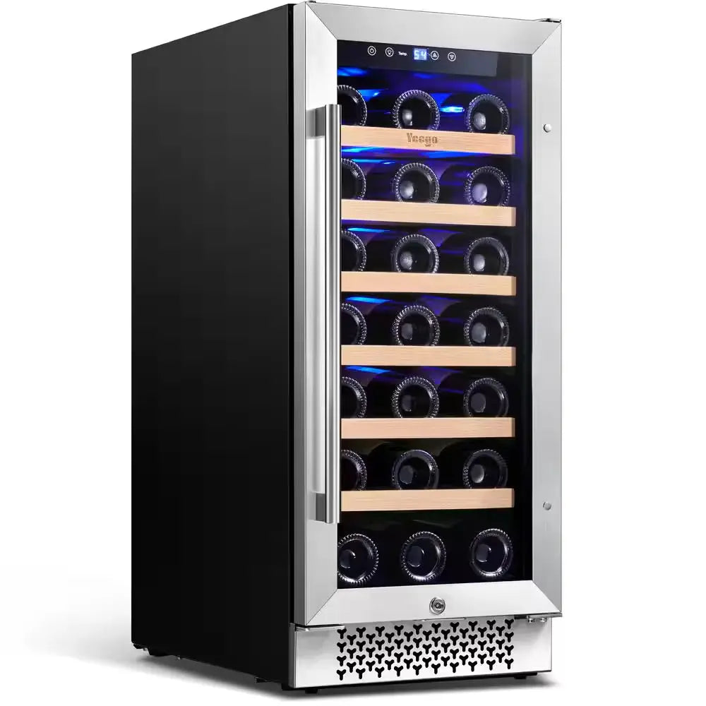 15 In. Single Zone 33-Bottles Built-In Wine Cooler Refrigerator Upgrad Compressor Reversible Tempered Door W/Safety Lock | Fridge.com