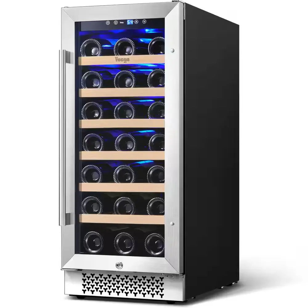 15 In. Single Zone 33-Bottles Built-In Wine Cooler Refrigerator Upgrad Compressor Reversible Tempered Door W/Safety Lock | Fridge.com