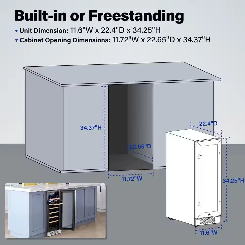 12 In. Single Zone Cellar Cooling Unit in Stainless Steel 20-Bottles Wine Cooler Refrigerator Built- in W/Safety Lock | Fridge.com