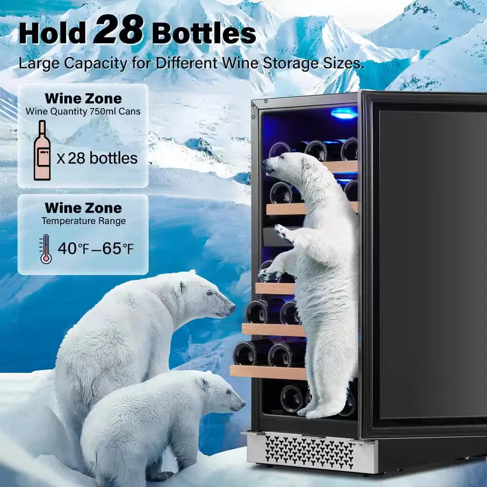 Dual Zone 15 In. 28-Bottles Built-In Wine Cooler Refrigerator 40-65°F Frost-Free W/ Safety Lock and 5 Removable Shelves | Fridge.com