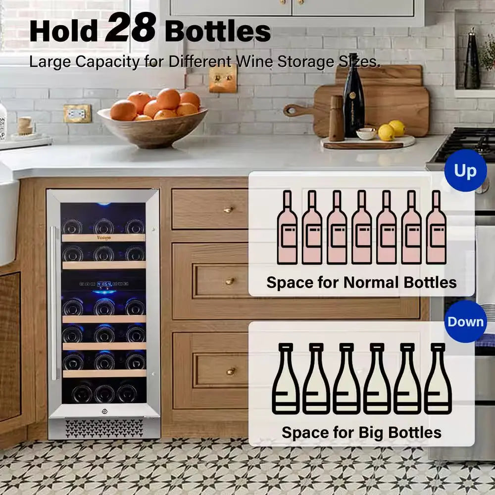 Dual Zone 15 In. 28-Bottles Built-In Wine Cooler Refrigerator 40-65°F Frost-Free W/ Safety Lock and 5 Removable Shelves | Fridge.com