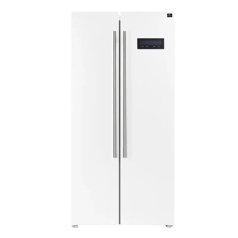 Salerno 33-Inch Freestanding Side-By-Side Refrigerator, 15.6 Cu.Ft. with Antique Brass Handles | Fridge.com