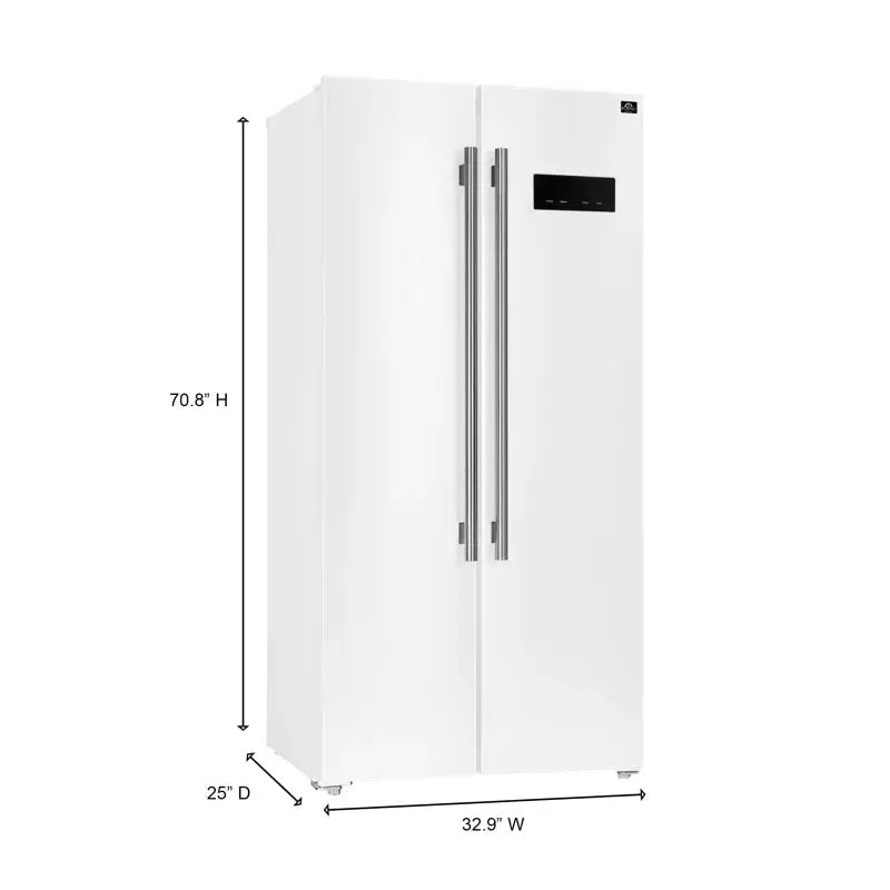 Salerno 33-Inch Freestanding Side-By-Side Refrigerator, 15.6 Cu.Ft. with Antique Brass Handles | Fridge.com